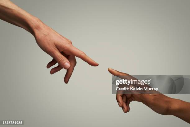 hands pointing fingers together - union gay stockfoto's en -beelden