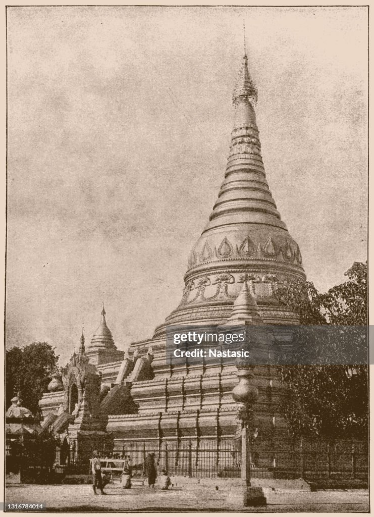 Shwedagon Pagoda in Yangon (Rangoon), Myanmar (Burma). Historical view of the 19th century