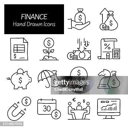 金融相關手繪圖示,塗鴉元素向量插圖 金融相關手繪圖示,塗鴉元素向量插圖