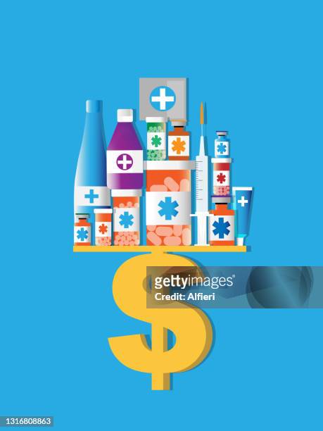 balancing prescription costs - prescription drug costs stock illustrations