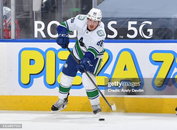Nate Schmidt of the Vancouver Canucks skates during the game against the Edmonton Oilers on May 6, 2021 at Rogers Place in Edmonton, Alberta, Canada.