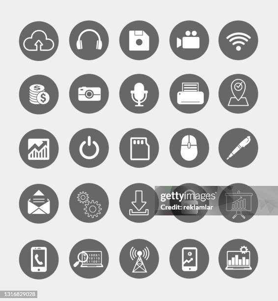 flat icons set of multimedia and technology devices and communication, technology related vector icons stock illustration. simple pictograms for web sites and mobile app. premium quality symbols. - the sound of change live stock illustrations