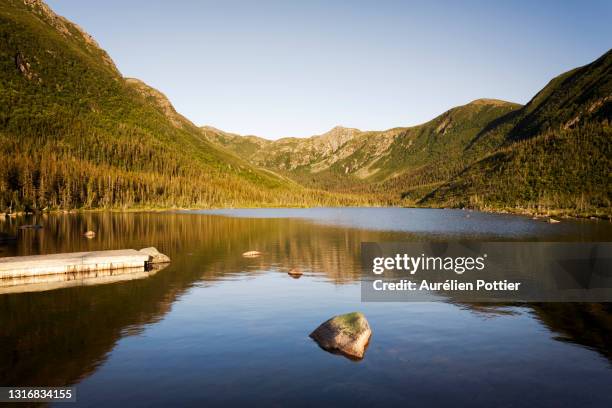 parc national de la gaspésie, lac aux américains, rock - parc national de la gaspésie stock pictures, royalty-free photos & images