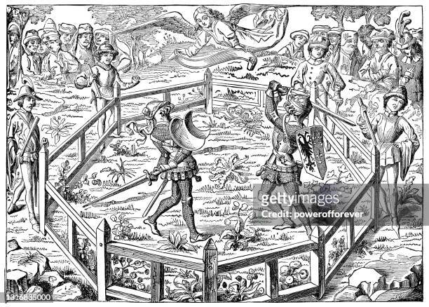 由上帝從中世紀照明手稿中判斷的單一戰鬥 - 15 世紀 - dueling 幅插畫檔、美工圖案、卡通及圖標