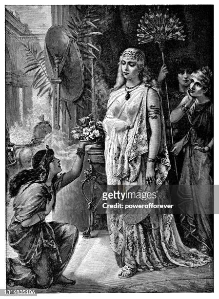ilustrações, clipart, desenhos animados e ícones de rainha de sabá por pierre olivier joseph coomans - século xix - pessoa real