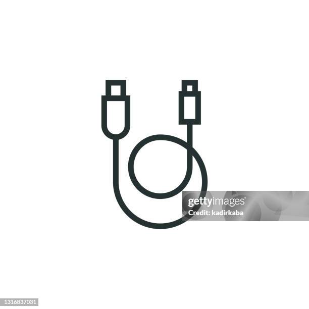 bildbanksillustrationer, clip art samt tecknat material och ikoner med ikon för usb-kabellinje - kabel