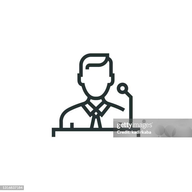 presenter line icon - ceo talking stock illustrations