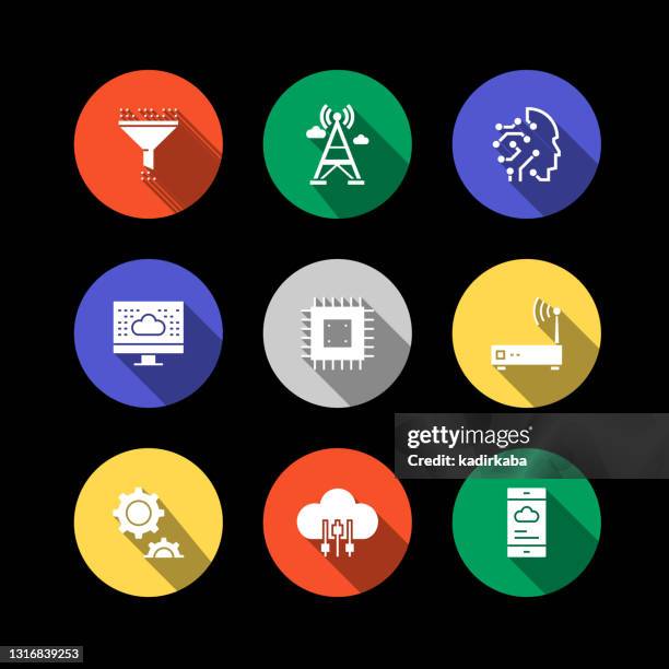 cloud technology modern flat icon set concept design - hardware store logo stock illustrations