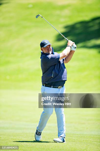 Darren Clarke from the Bahamas hits a approach shot on the 4th hole during the second round of the Regions Tradition at Greystone Country Club on May...