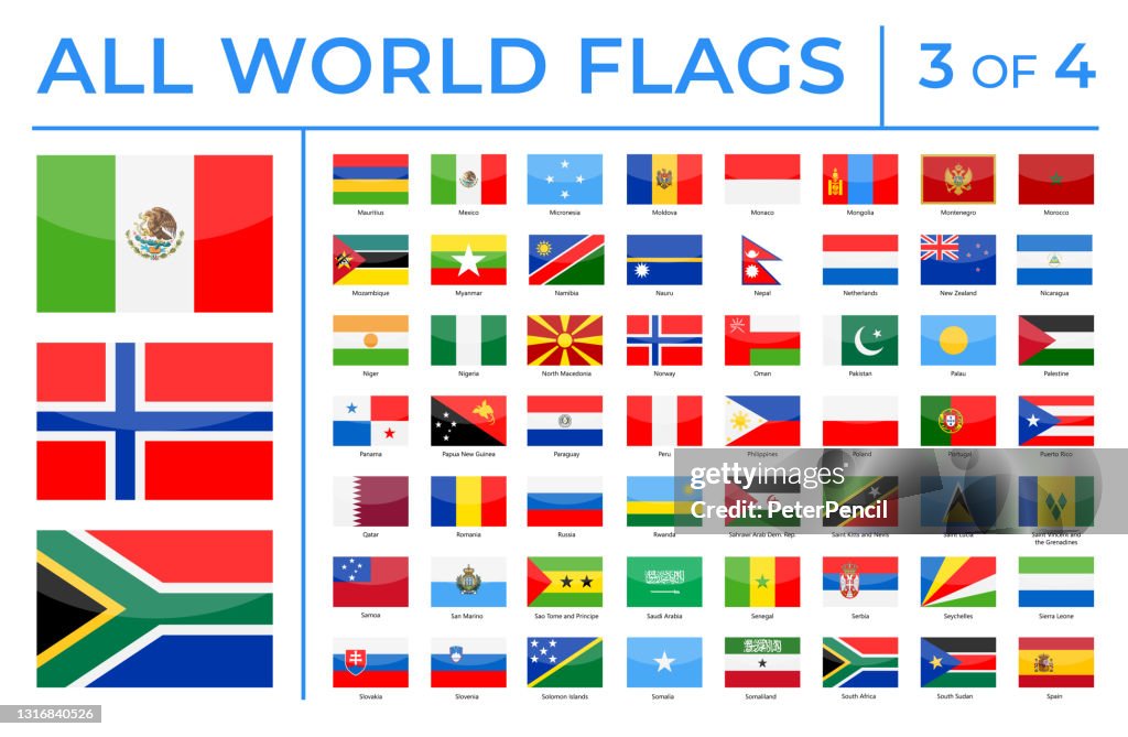 World Flags - Vector Rectangle Glossy Icons - Part 3 of 4