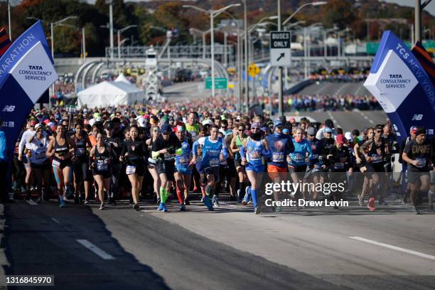 Runners start the race during the TCS New York City Marathon on Sunday, November 4, 2018 in New York City.