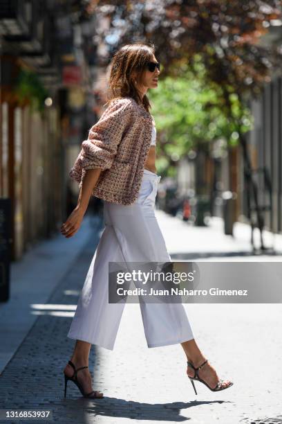 Nieves Alvarez wears look Valentino on May 07, 2021 in Madrid, Spain.