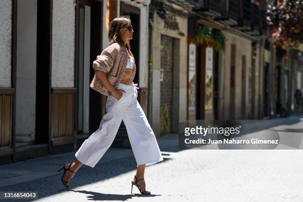 Nieves Alvarez wears look Valentino on May 07, 2021 in Madrid, Spain.