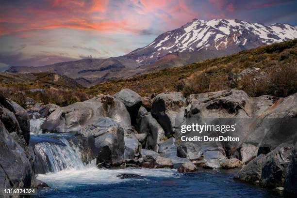 round the mountain track scenery - waitonga falls in tongariro national park, manawatu-wanganui, new zealand - north island new zealand stock pictures, royalty-free photos & images