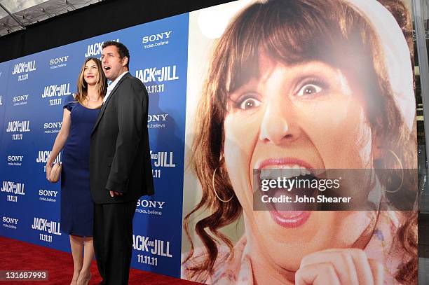 Jackie Sandler and Adam Sandler attend the "Jack And Jill" Los Angeles Premiere at Regency Village Theatre on November 6, 2011 in Westwood,...