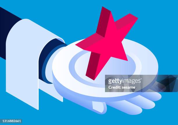 ilustrações de stock, clip art, desenhos animados e ícones de star service, waiter's hand holding a plate with a red star - quality service concept