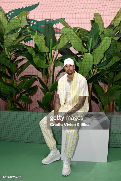 Miles Chamley-Watson attends a celebrity table tennis invitational during Lacoste's launch of 'Lacoste Country Club' at Lacoste on May 07, 2021 in...