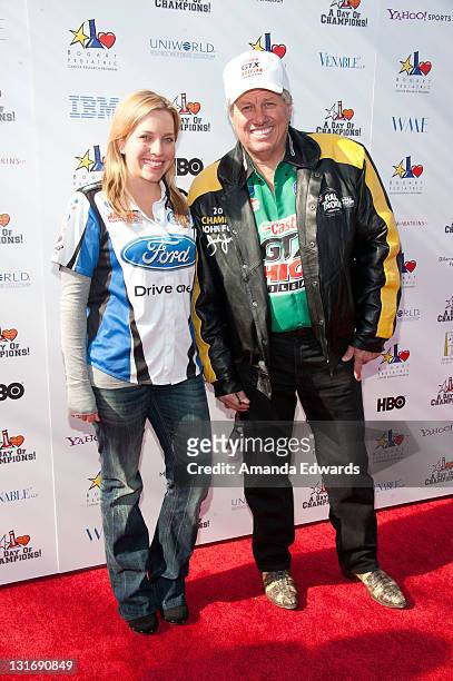 Race car drivers Brittany Force and John Force arrive at the Yahoo! Sports Presents A Day Of Champions event at the Sports Museum of Los Angeles on...