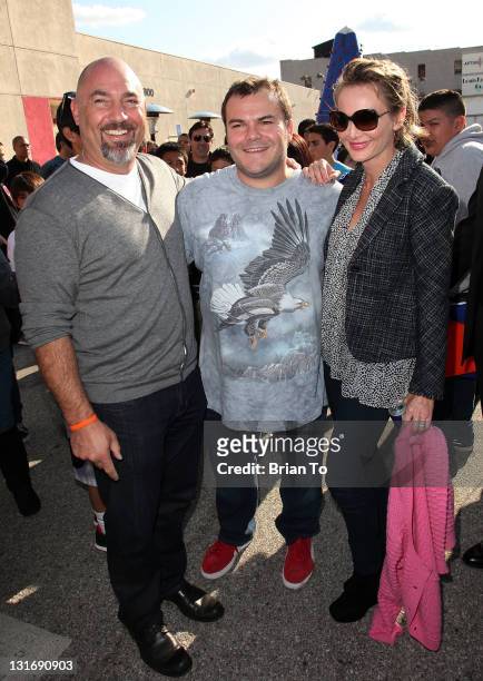 Adam Venit, Jack Black, and Trina Venit attend Yahoo! Sports presents "A Day of Champions" at Sports Museum of Los Angeles on November 6, 2011 in Los...