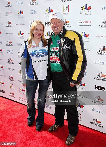 Racers John Force and Brittany Force attend Yahoo! Sports presents "A Day of Champions" at Sports Museum of Los Angeles on November 6, 2011 in Los...