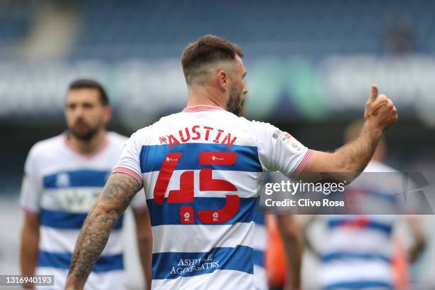 Charlie Austin of Queens Park Rangers celebrates after scoring their team's first goal during the Sky Bet Championship match between Queens Park...