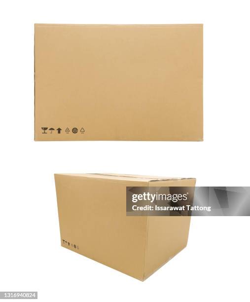 brown cardboard box isolated on white background - cardboard box isolated stock pictures, royalty-free photos & images