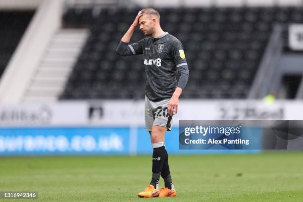 Jordan Rhodes of Sheffield Wednesday looks dejected during the Sky Bet Championship match between Derby County and Sheffield Wednesday at Pride Park...