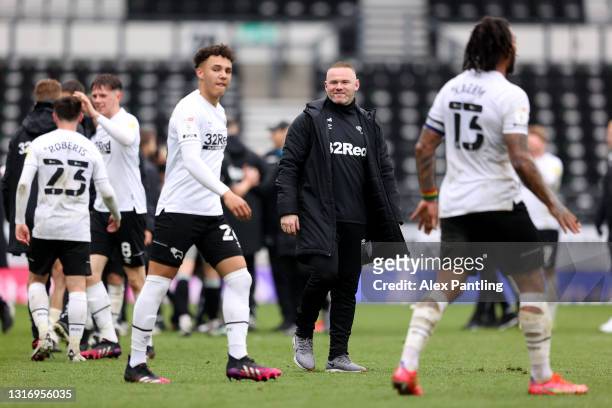 Wayne Rooney, Manager of Derby County reacts after the Sky Bet Championship match between Derby County and Sheffield Wednesday at Pride Park Stadium...