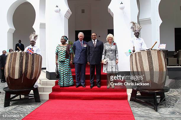 Camilla, Duchess of Cornwall, Prince Charles, Prince of Wales, President Jakaya Kikwete of Tanzania and First Lady Salma Kikwete pose for a...