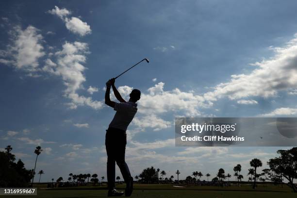 Mac Meissner of Team USA plays his shot on the seventh hole during Day One of The Walker Cup at Seminole Golf Club on May 08, 2021 in Juno Beach,...