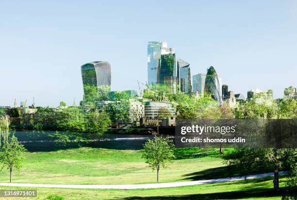 conceptual cityscape of london skyline - banker doppelbelichtung stock-fotos und bilder