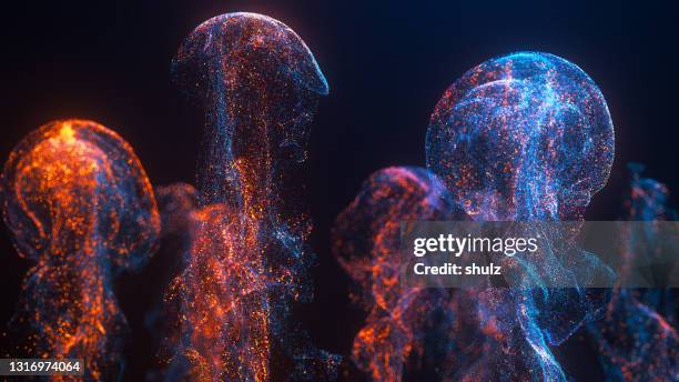 abstract colorful particles smoke on a dark background - fractal stock pictures, royalty-free photos & images