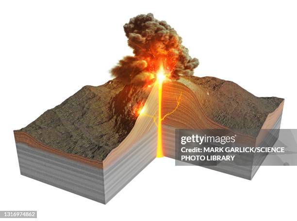 erupting volcano, illustration - volcano stock illustrations