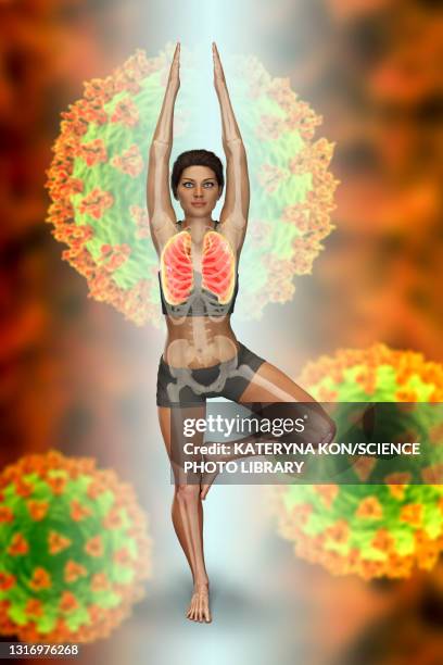 yoga protecting against viruses, conceptual illustration - lotus position stock illustrations