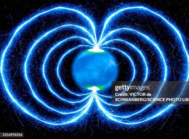 magnetic field around an exoplanet, conceptual illustration - magnetic field stock illustrations