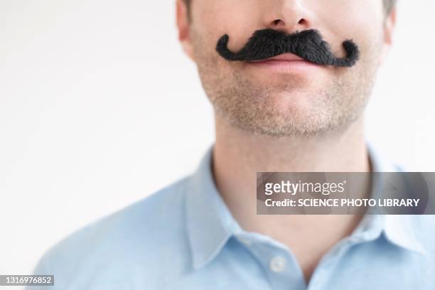 man with fake moustache - fake man stockfoto's en -beelden