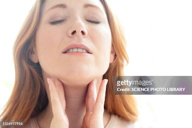 woman with swollen lymph nodes - lymph node stock pictures, royalty-free photos & images