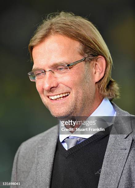 Juergen Klopp, head coach of Dortmund looks on during the UEFA Champions League group F match between Borussia Dortmund and Olympiacos FC at Signal...