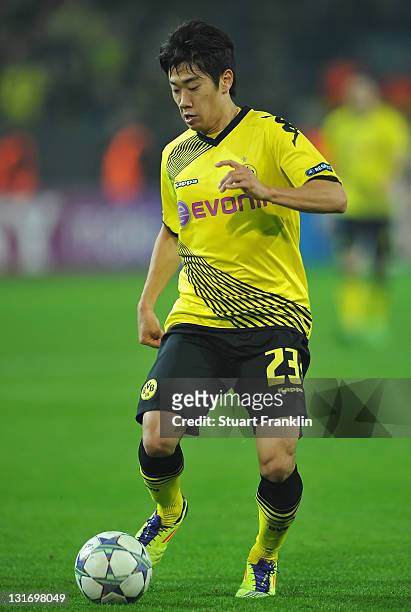 Shinji Kagawa of Dortmund in action during the UEFA Champions League group F match between Borussia Dortmund and Olympiacos FC at Signal Iduna Park...