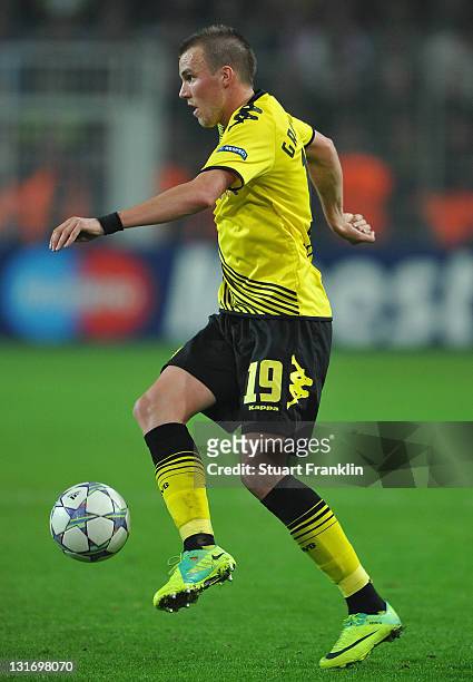Kevin Grosskreutz of Dortmund in action during the UEFA Champions League group F match between Borussia Dortmund and Olympiacos FC at Signal Iduna...