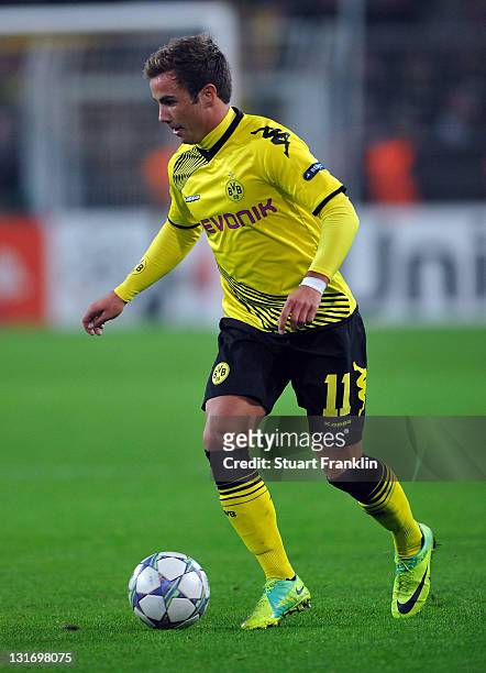 Mario Goetze of Dortmund in action during the UEFA Champions League group F match between Borussia Dortmund and Olympiacos FC at Signal Iduna Park on...