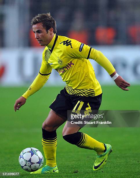 Mario Goetze of Dortmund in action during the UEFA Champions League group F match between Borussia Dortmund and Olympiacos FC at Signal Iduna Park on...