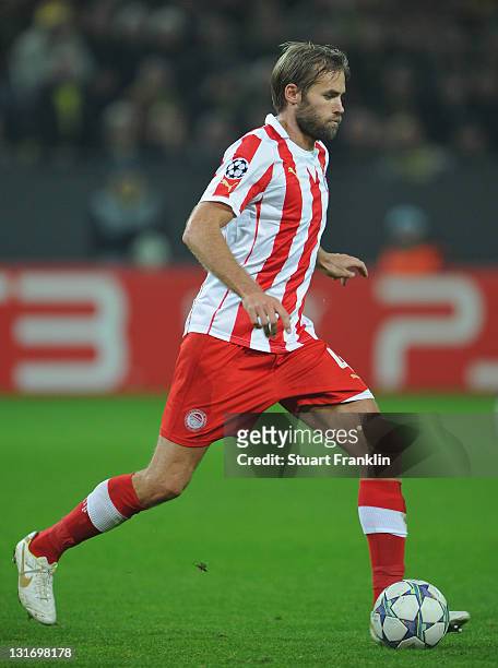 Olof Mellberg of Olympiacos in action during the UEFA Champions League group F match between Borussia Dortmund and Olympiacos FC at Signal Iduna Park...