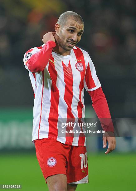 Rafik Djebbour of Olympiacos in action during the UEFA Champions League group F match between Borussia Dortmund and Olympiacos FC at Signal Iduna...