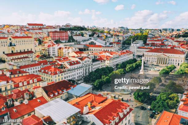 rossio square cityscape lisbon portugal aerial view - baixa stock pictures, royalty-free photos & images