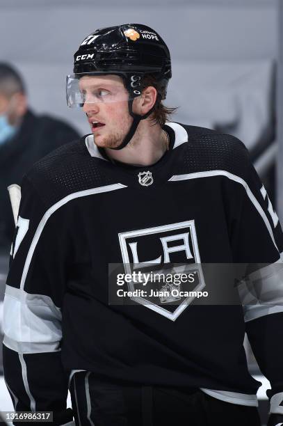 Austin Wagner of the Los Angeles Kings looks on during the second period against the Colorado Avalanche at STAPLES Center on May 7, 2021 in Los...