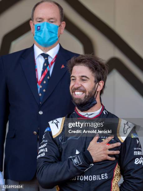 Prince Albert II of Monaco and Antonio Felix da Costa attend the ABB FIA Formula E Monaco E-Prix on May 08, 2021 in Monaco, Monaco.