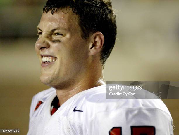 State's Philip Rivers smiles on the sideline in the first half against Florida State University at Doak Stadium in Tallahassee, Florida on November...