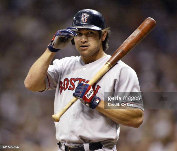 Boston Red Sox's Johnny Damon prepares for his at bat against the Tampa Bay Devil Rays at Tropicana Field in St. Petersburg, Florida, Saturday,...