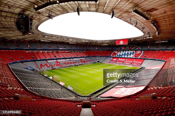General view of the Allianz Arena is seen prior to the Bundesliga match between FC Bayern Muenchen and Borussia Moenchengladbach at Allianz Arena on...